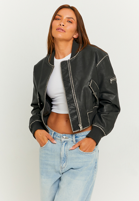 TALLY WEiJL, Veste bomber noire en simili cuir for Women