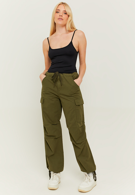 TALLY WEiJL, Green Mid Waist Parachute Trousers for Women