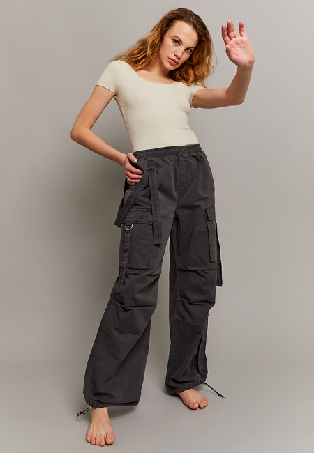 TALLY WEiJL, Pantaloni Cargo Wide Leg a Vita Alta Grigi for Women