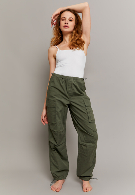 TALLY WEiJL, Green High Waist Cargo Parachute Trousers for Women