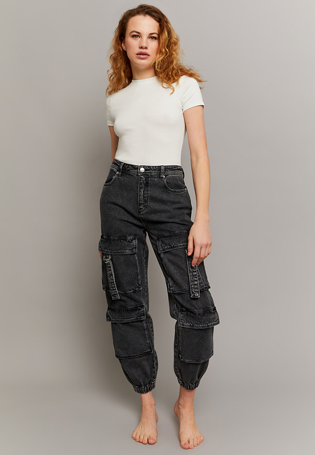 TALLY WEiJL, Jean cargo jogger taille haute noir for Women