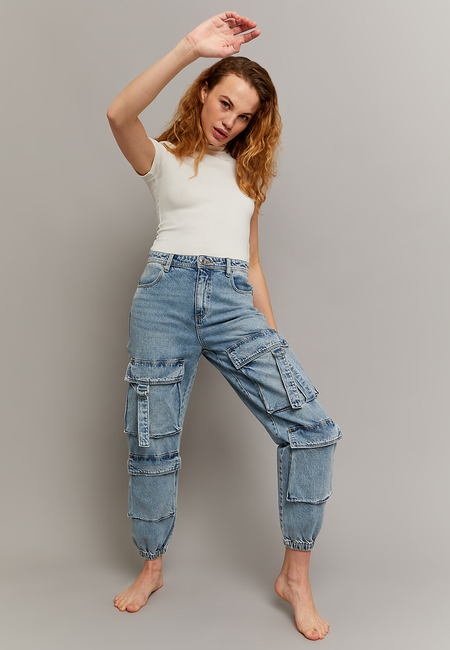 TALLY WEiJL, Blaue High Waist Jogger Cargo-Jeans for Women