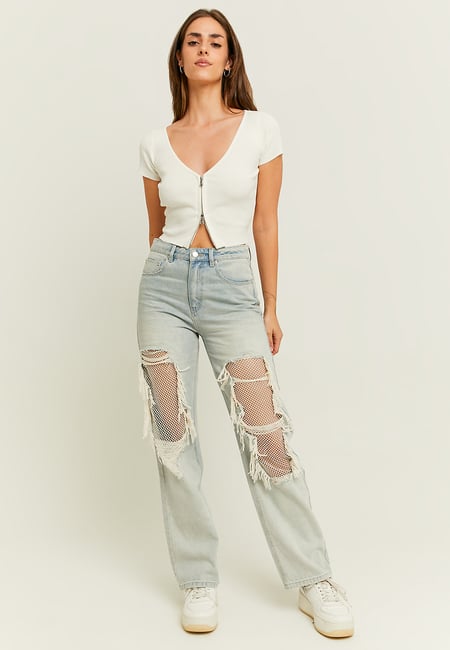 TALLY WEiJL, Helle Straight Leg Jeans mit Destroyed-Effekten for Women