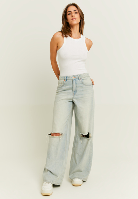 TALLY WEiJL, Mid Waist Palazzo Destroyed Jeans for Women