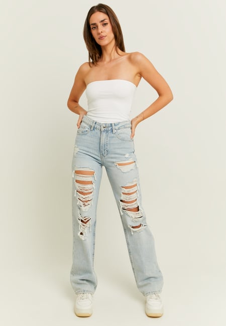 TALLY WEiJL, High Waist Straight Leg Jeans mit Destroyed-Details for Women