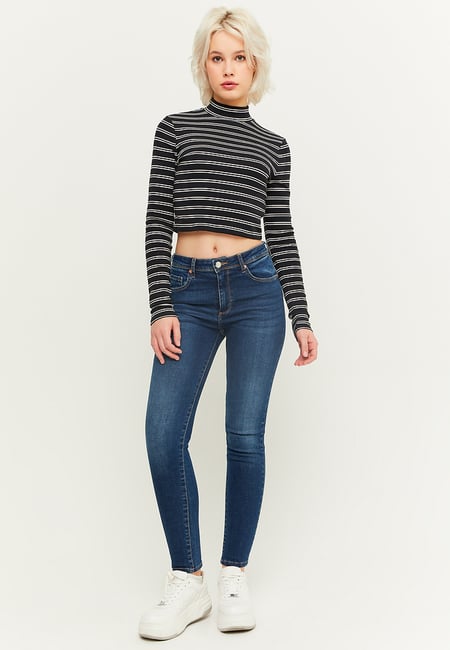Melody High Waist Striped High Rise Skinny Jeans With Push Up And