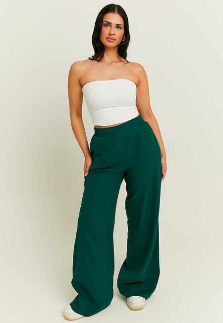 TALLY WEiJL, Green Wide Leg Linen Pants for Women