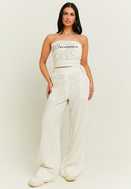 TALLY WEiJL, White Wide Leg Linen Pants for Women