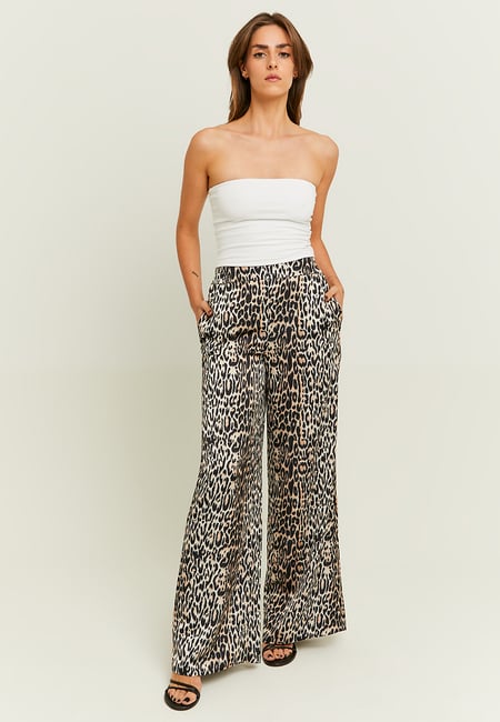 TALLY WEiJL, Leo Print Satin Wide Leg Pants for Women