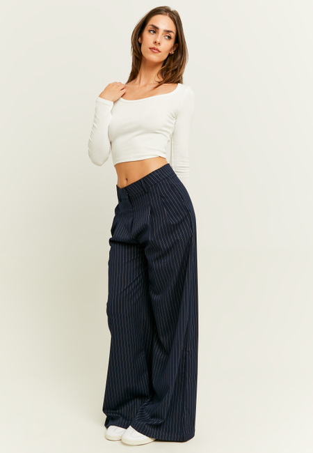 TALLY WEiJL, Pantalon Wide Leg Bleu Marine à Fines Rayures for Women