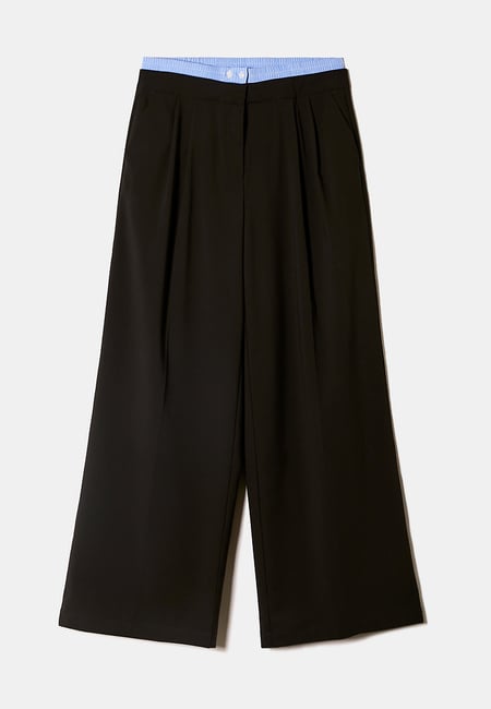 TALLY WEiJL, Double Waist Black Wide Leg Trousers for Women