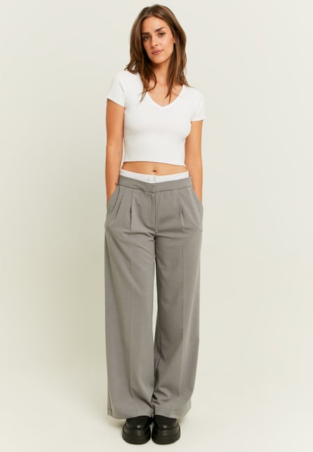 TALLY WEiJL, Double Waist Light Blue Wide Leg Trousers for Women