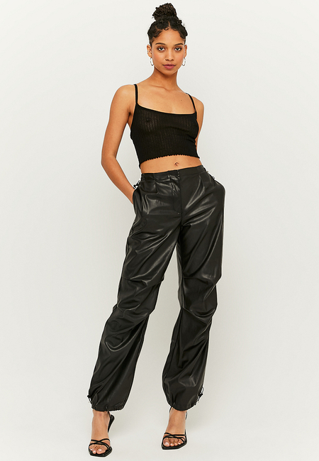 TALLY WEiJL, Black Faux Leather Parachute Trousers for Women