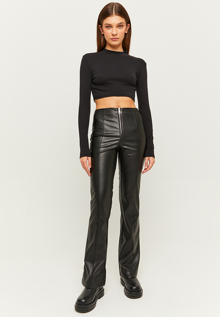 TALLY WEiJL, Black High Waist Faux Leather Flare Trousers for Women