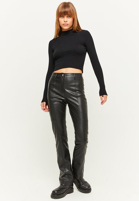 TALLY WEiJL, Black Faux Leather Straight Leg Trousers for Women