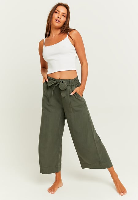 TALLY WEiJL, Green Lightweight Trousers with Elastic Waist Band for Women