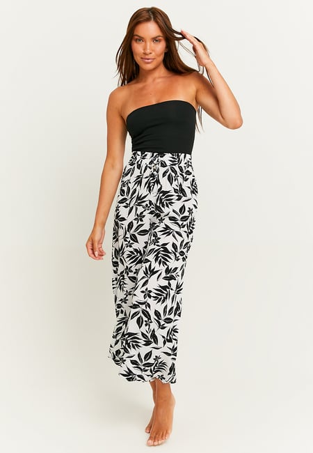 TALLY WEiJL, Pantalon Blanc Wide Leg avec Taille Élastique et Imprimé Floral for Women