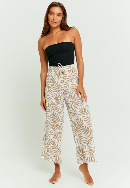 TALLY WEiJL, White Floral Wide Leg Trousers with Elastic Waist for Women