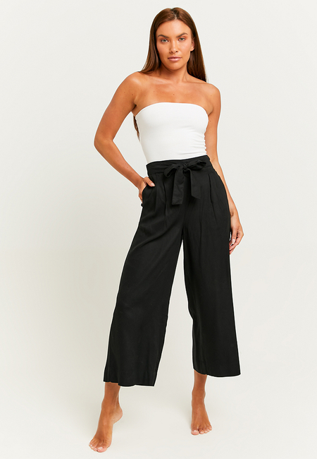 TALLY WEiJL, Pantalon Noir Wide Leg avec Taille Élastique for Women