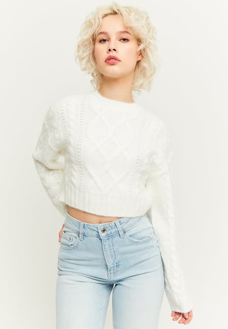 TALLY WEiJL, White Cable Knit Jumper for Women