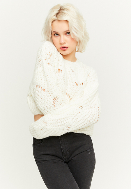 TALLY WEiJL, White Chunky Knit Cropped Jumper for Women