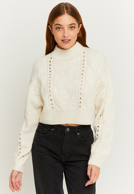 TALLY WEiJL, Beige Cable Knit Cropped Jumper for Women