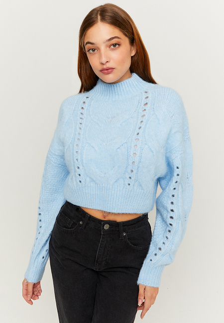 TALLY WEiJL, Blue Cable Knit Cropped Jumper for Women