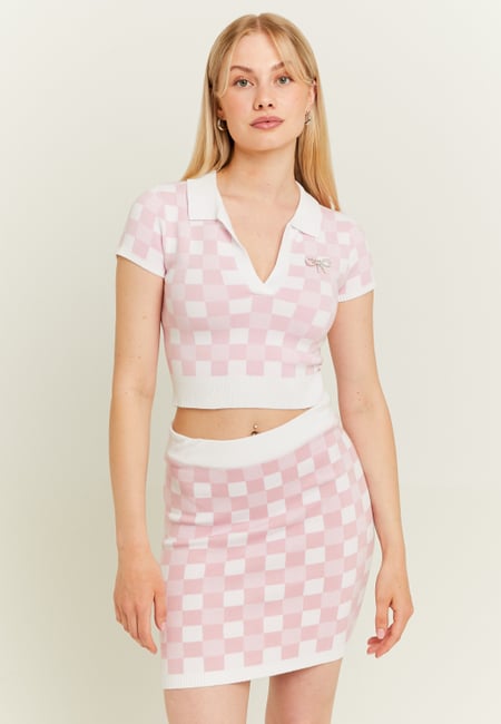 TALLY WEiJL, White and Pink Checkered Top for Women