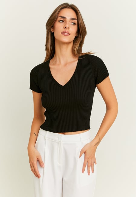 TALLY WEiJL, Black Knit Cropped Top for Women