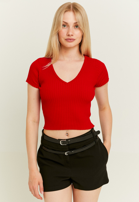 TALLY WEiJL, Red Cropped Knit Jumper for Women