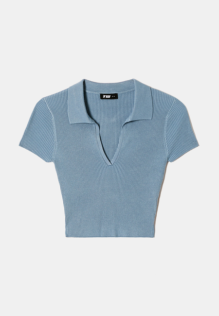 TALLY WEiJL, Top Polo In Maglia Blu for Women