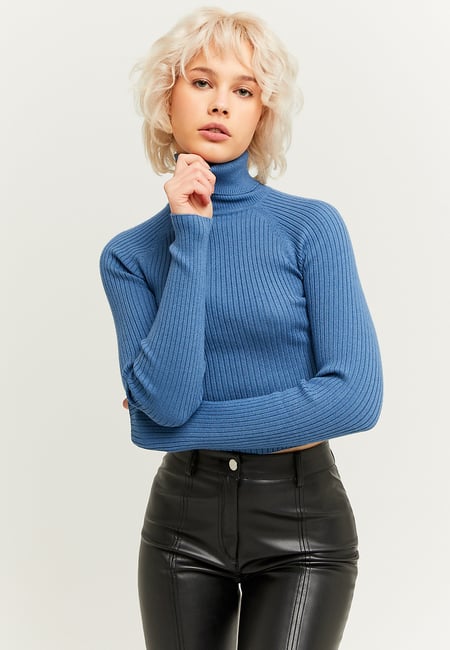 TALLY WEiJL, Blue Fitted Turtle Neck Jumper for Women