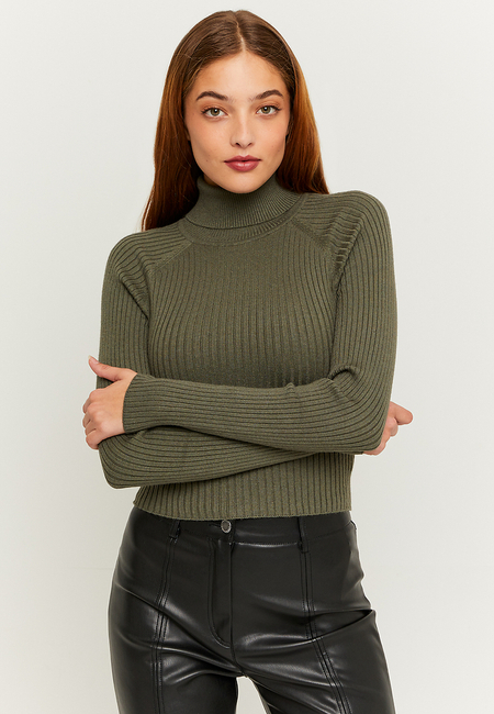 TALLY WEiJL, Green Fitted Turtle Neck Jumper for Women