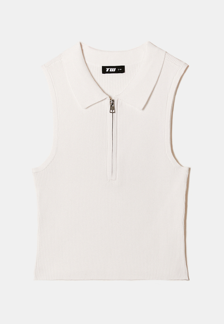 TALLY WEiJL, Top Polo in Maglia Bianco con Zip for Women