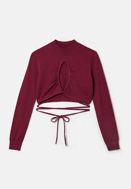 TALLY WEiJL, Red Cut out  Long Sleeves Crop top for Women