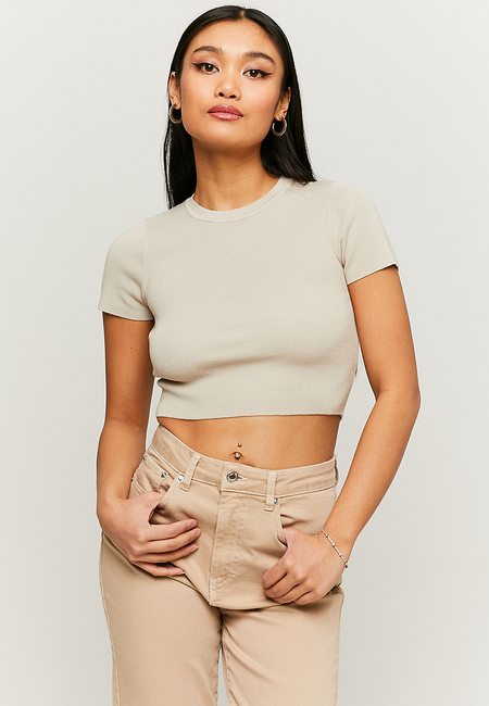 TALLY WEiJL, Μπεζ πλεκτό Cropped Top for Women