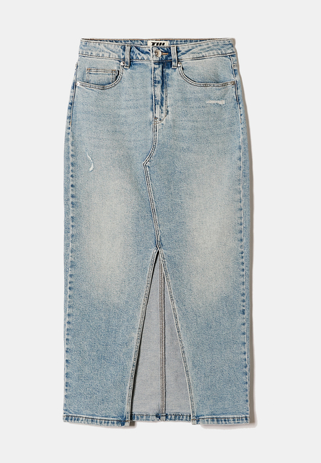 TALLY WEiJL, High Waist Midi Denim Skirt with Slit for Women