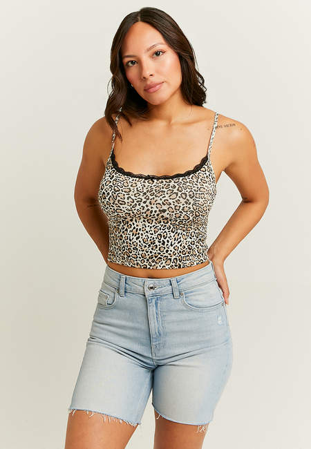 TALLY WEiJL, Leo Print Tank Top with Lace Insert for Women