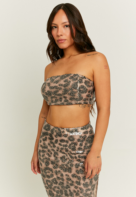 TALLY WEiJL, Leo Print Sequined Bandeau Top for Women