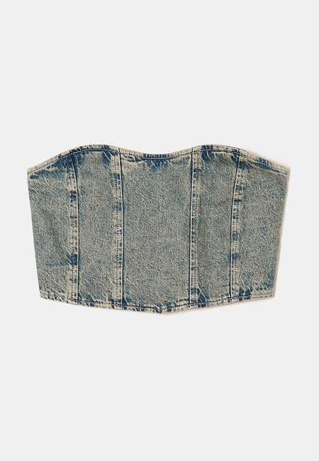 TALLY WEiJL, Cropped Denim Corset Top for Women