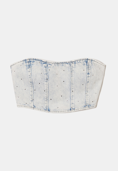 TALLY WEiJL, Denim Corset Top With Strass for Women