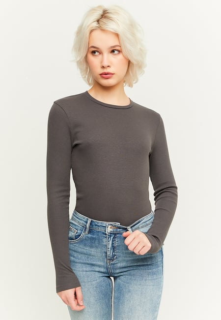 TALLY WEiJL, Grey Basic Long Sleeves T-shirt for Women