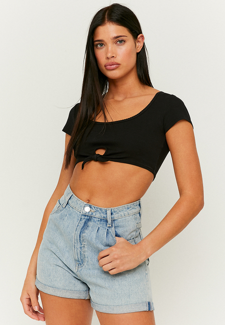 TALLY WEiJL, Μαύρο Cropped Top λαιμόκοψη for Women