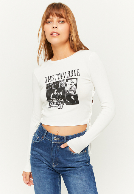 TALLY WEiJL, White Cropped Top with Side Lace up for Women