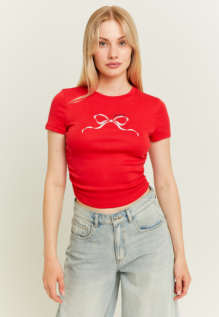 TALLY WEiJL, Red Printed Crop T-Shirt for Women