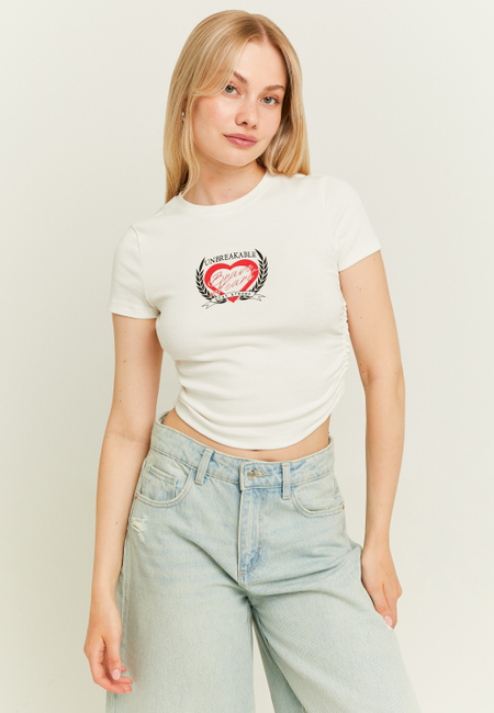 TALLY WEiJL, White Printed Crop T-Shirt for Women