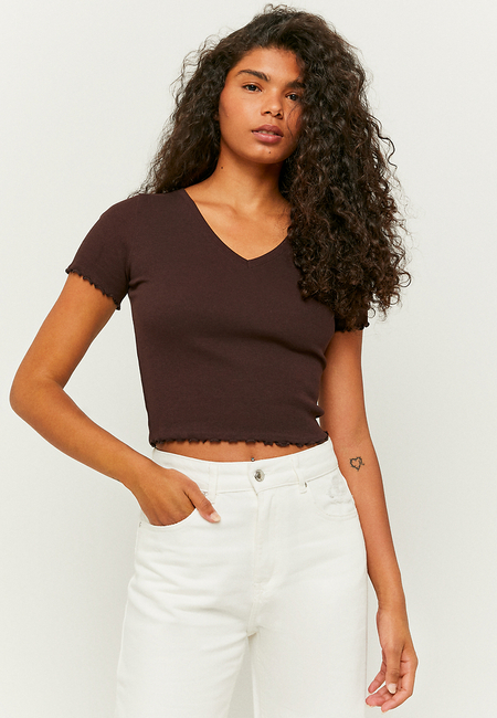 TALLY WEiJL, Καφέ Ruffles T-Shirt for Women