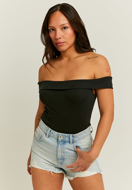 TALLY WEiJL, Off Shoulder Black Basic Tank Top for Women