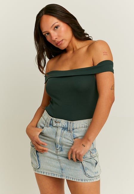 TALLY WEiJL, Off Shoulder Green Basic Tank Top for Women