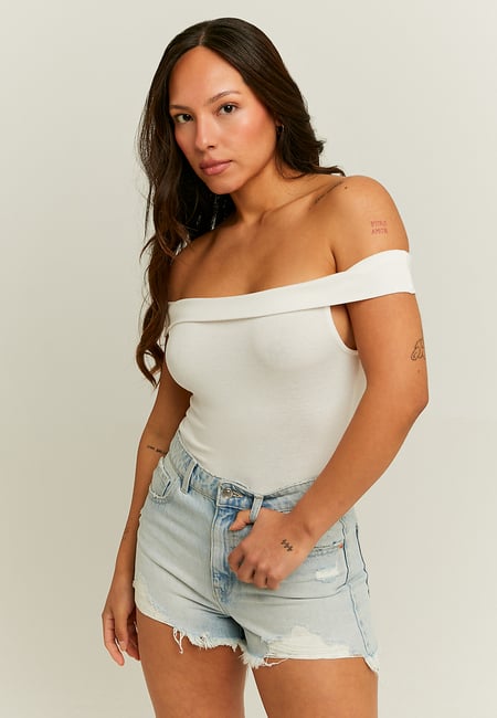 TALLY WEiJL, Off Shoulder White Basic Tank Top for Women